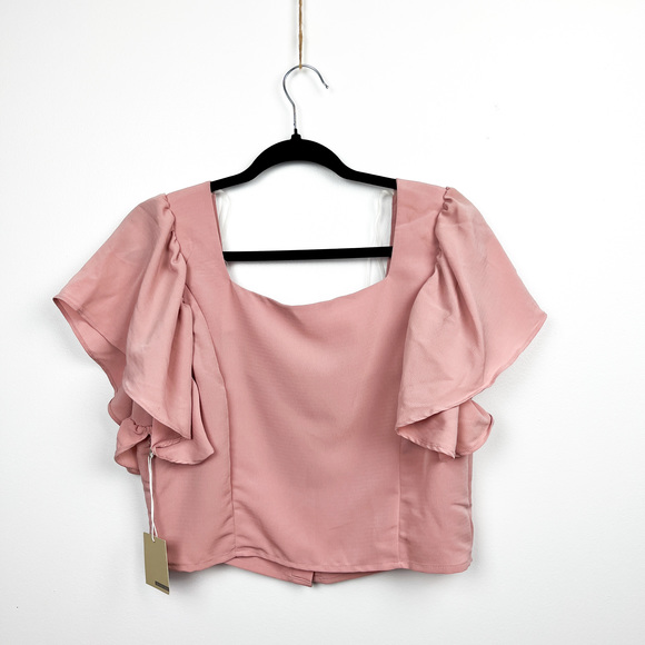 Active USA NWT Short Sleeve Button-Up Light Pink Crop Top - Picture 7 of 9